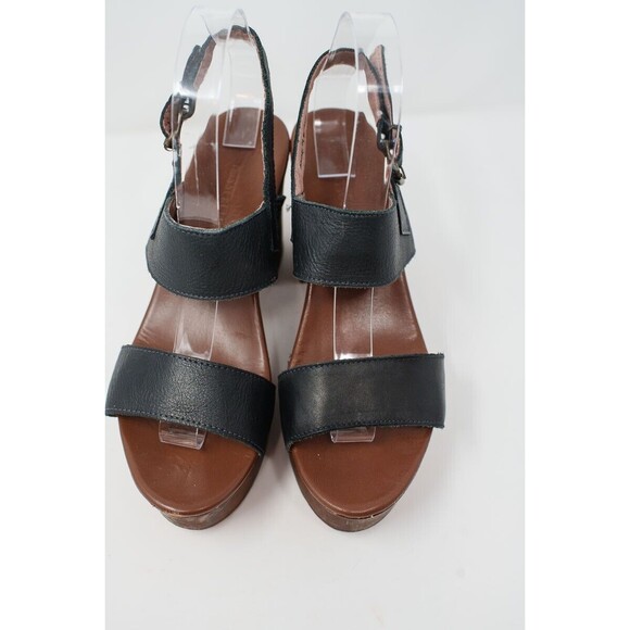 MUSSE & CLOUD 40 US9 Leiza Black Leather Sandals Wood Heel & Platform SPAIN - Picture 3 of 14